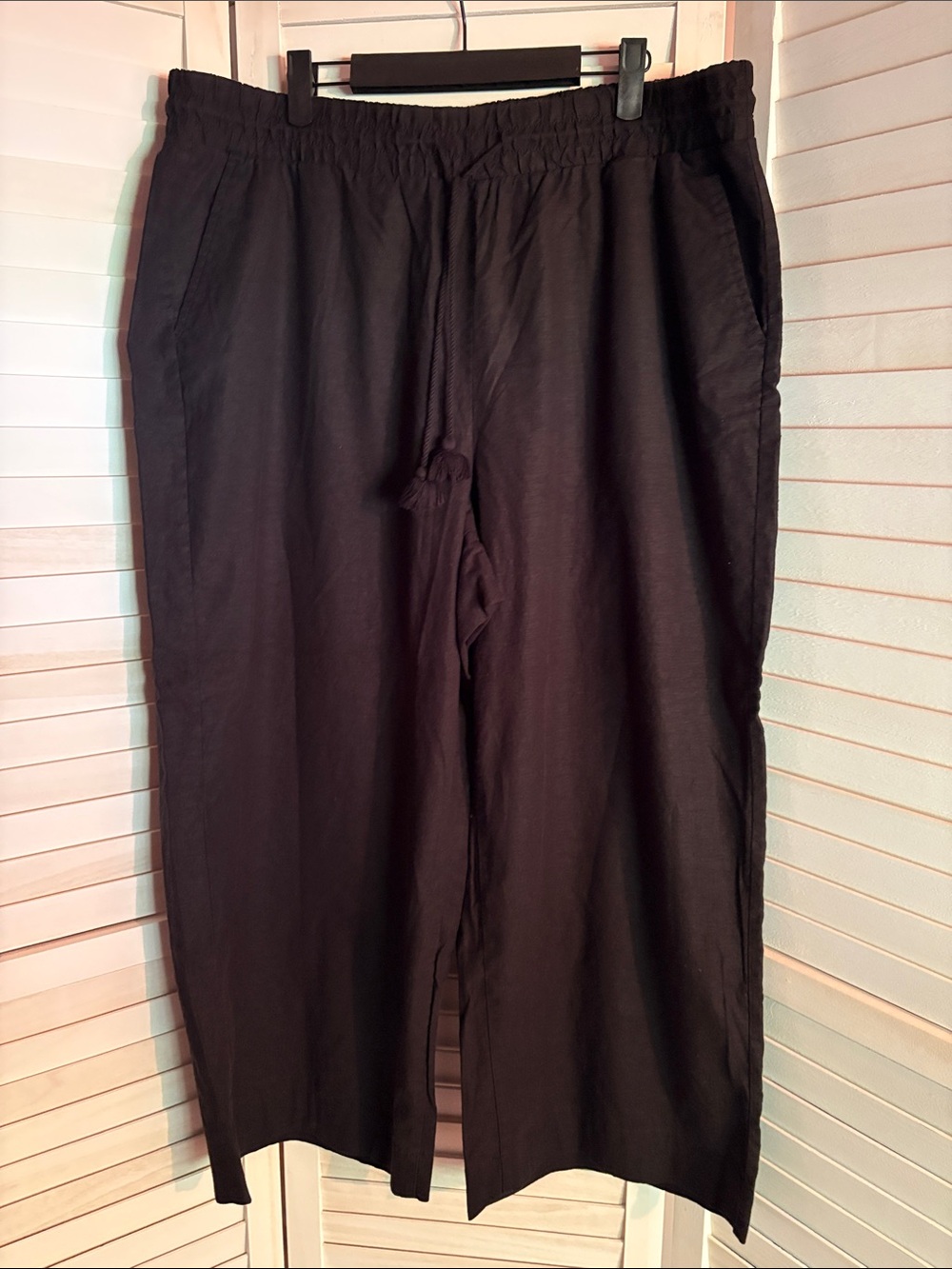 Lane Bryant Black Ankle-Length Elastic-Waist Linen Pants